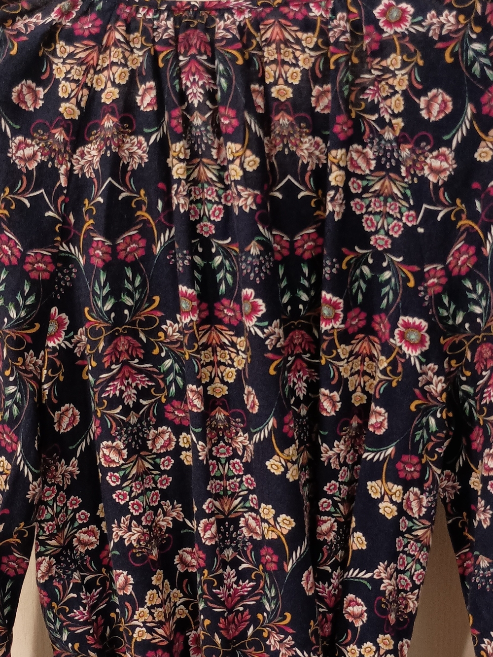 St. John's Bay Navy Floral Dress waist tie with Long Sleeves - Picture 3 of 7